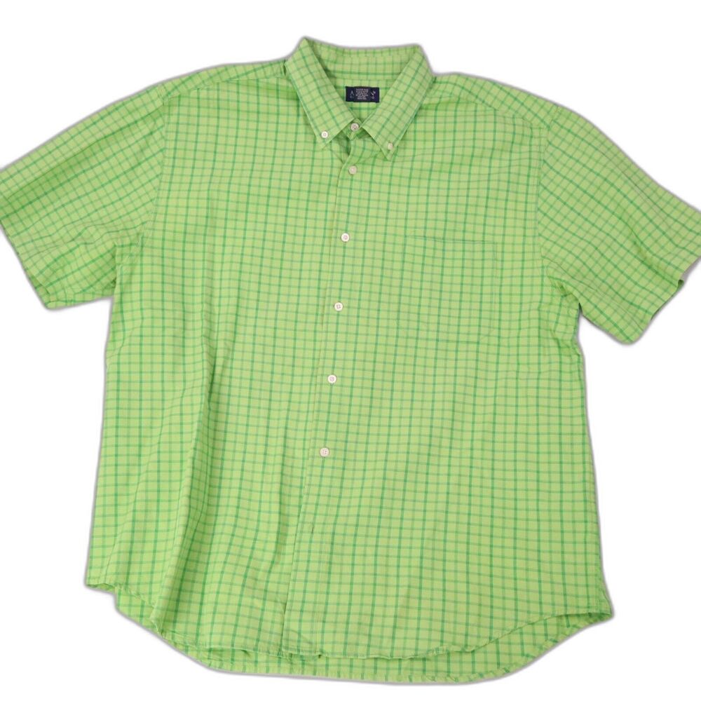 Green Plaid Short Sleeve Button Front Shirt Men's 2XL Austin Clothing Co.